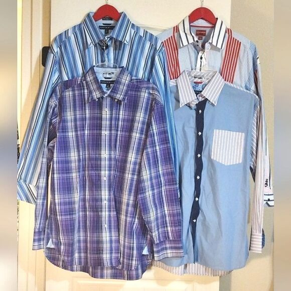 Set of Four Tommy Hilfiger Men's Size Large 100% Cotton Button Up Shirts - Picture 1 of 12